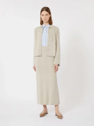 Kashmirstrikket cardigan, beige