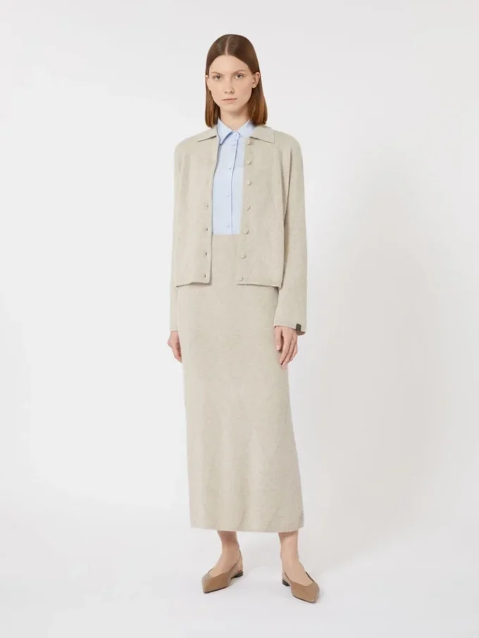 Kashmirstrikket cardigan, beige Kashmirstrikket cardigan, beige