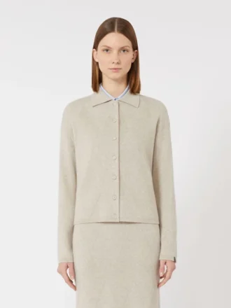 Kashmirstrikket cardigan, beige