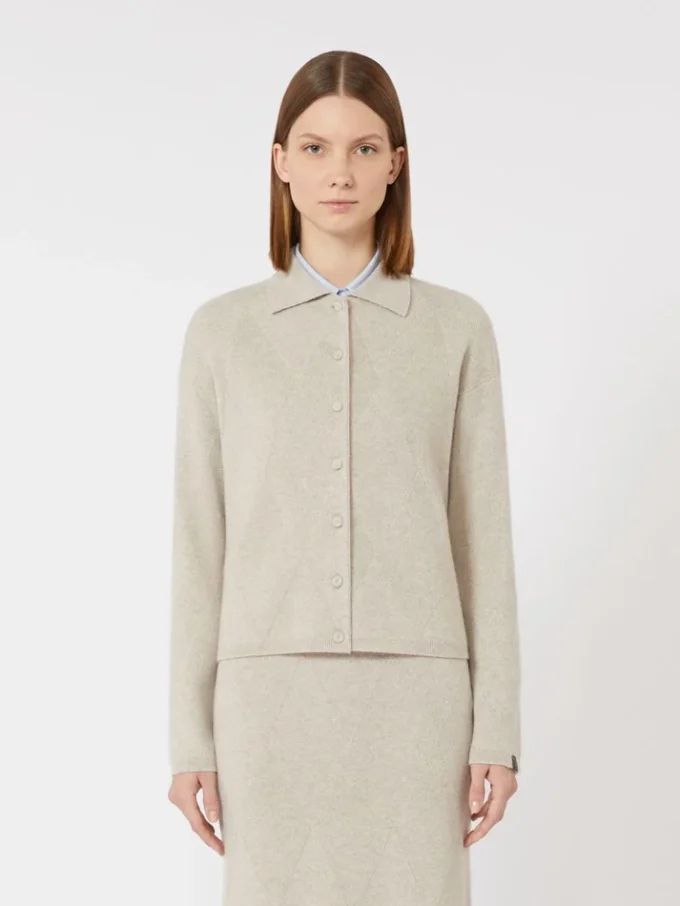 Kashmirstrikket cardigan, beige Kashmirstrikket cardigan, beige