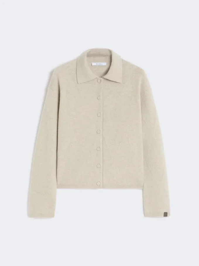 Kashmirstrikket cardigan, beige Kashmirstrikket cardigan, beige