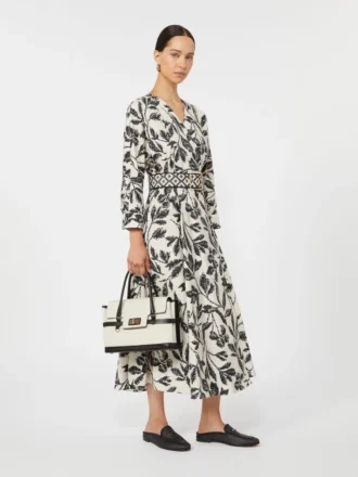 Kjole i poplin med print, beige