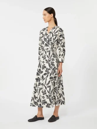 Kjole i poplin med print, beige