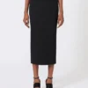 Kompakt midi-nederdel i crepe-jersey, sort Kompakt midi-nederdel i crepe-jersey, sort