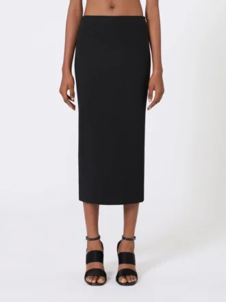 Kompakt midi-nederdel i crepe-jersey, sort