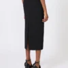 Kompakt midi-nederdel i crepe-jersey, sort Kompakt midi-nederdel i crepe-jersey, sort