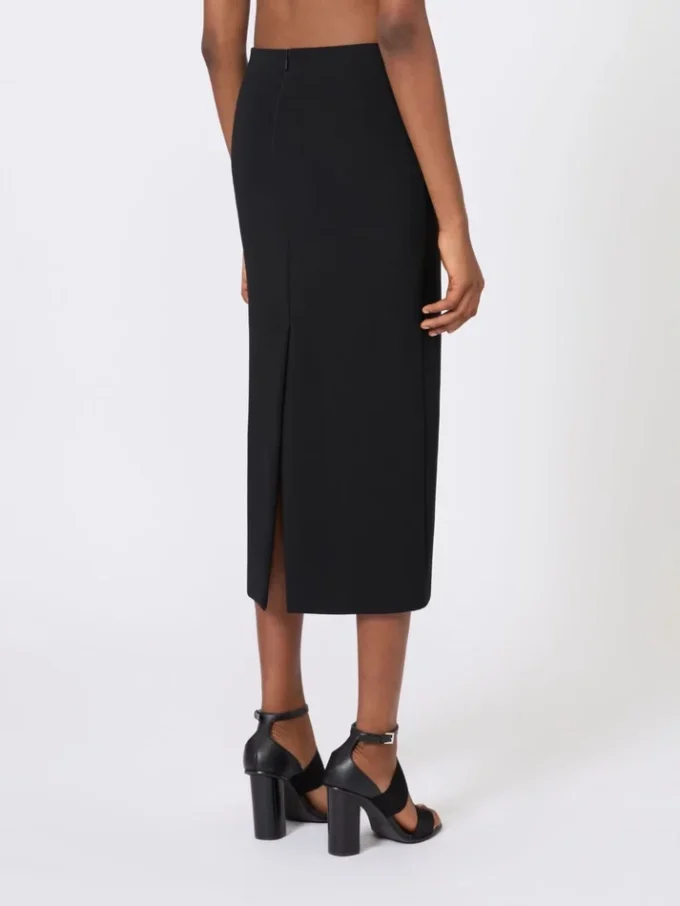 Kompakt midi-nederdel i crepe-jersey, sort Kompakt midi-nederdel i crepe-jersey, sort