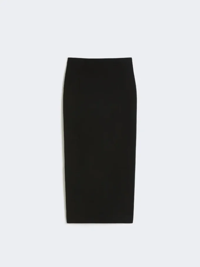 Kompakt midi-nederdel i crepe-jersey, sort Kompakt midi-nederdel i crepe-jersey, sort