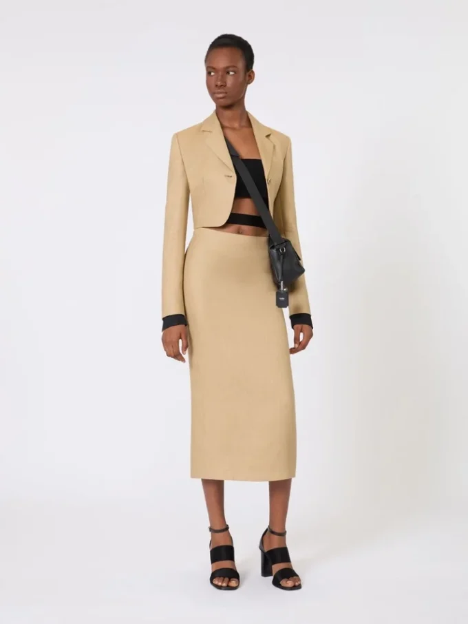 Slim-fit nederdel i linnedtwill, kamel Slim-fit nederdel i linnedtwill, kamel
