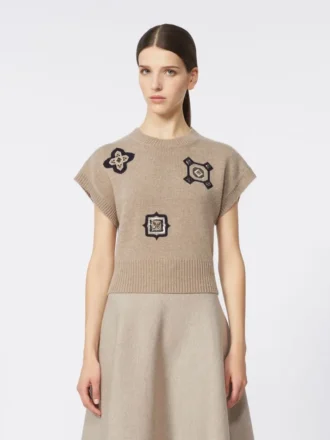 Kort sweater i uld og kashmir, sand