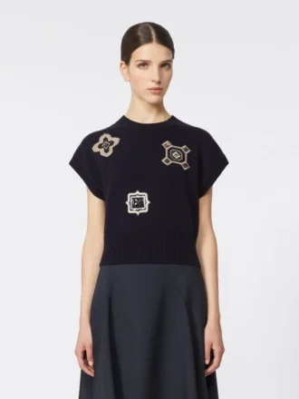 Kort sweater i uld og kashmir, ultramarin