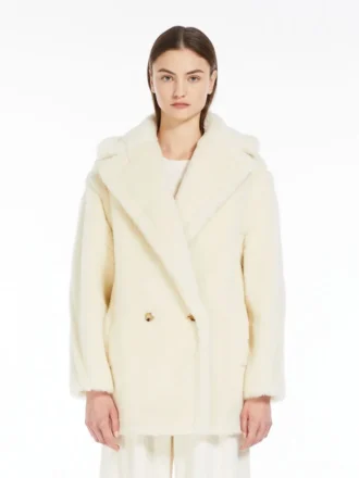 Kort Teddy Bear Icon Coat i alpaca og uld, hvid