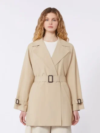 Kort trenchcoat i vandafvisende canvas, beige