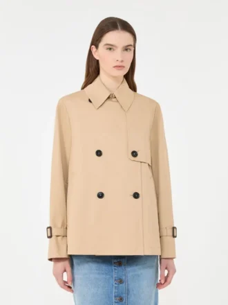 Kort, vandafvisende gabardine-trenchcoat, beige