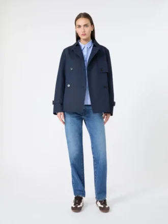 Kort, vandafvisende gabardine-trenchcoat, marineblå