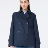 Kort, vandafvisende gabardine-trenchcoat, marineblå Kort, vandafvisende gabardine-trenchcoat, marineblå