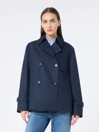Kort, vandafvisende gabardine-trenchcoat, marineblå