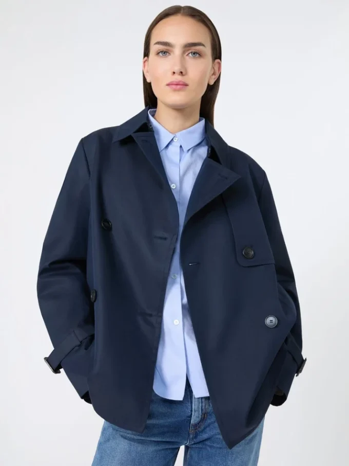 Kort, vandafvisende gabardine-trenchcoat, marineblå Kort, vandafvisende gabardine-trenchcoat, marineblå