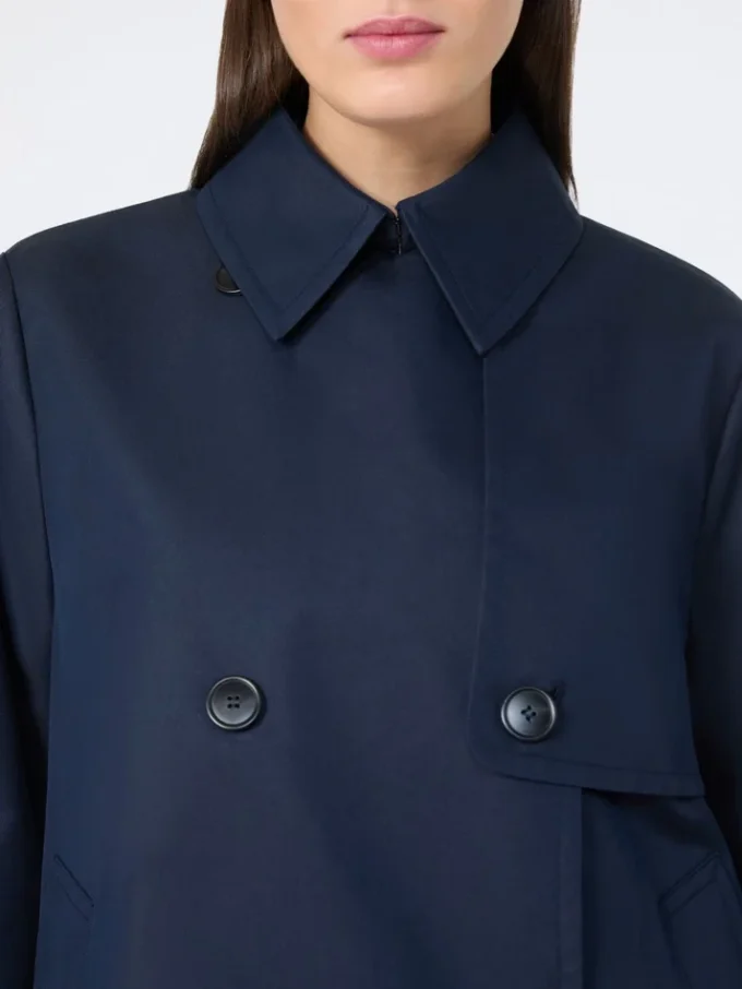 Kort, vandafvisende gabardine-trenchcoat, marineblå Kort, vandafvisende gabardine-trenchcoat, marineblå