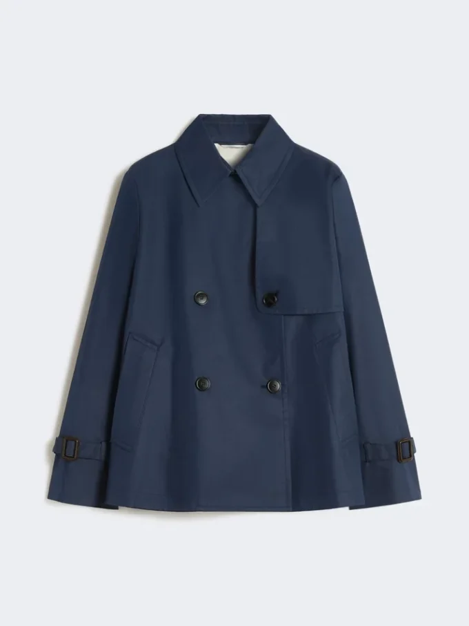 Kort, vandafvisende gabardine-trenchcoat, marineblå Kort, vandafvisende gabardine-trenchcoat, marineblå