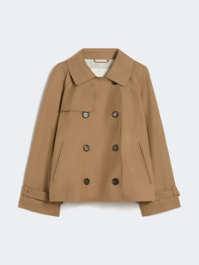 Kort vandafvisende trenchcoat i twill, brun Kort vandafvisende trenchcoat i twill, brun