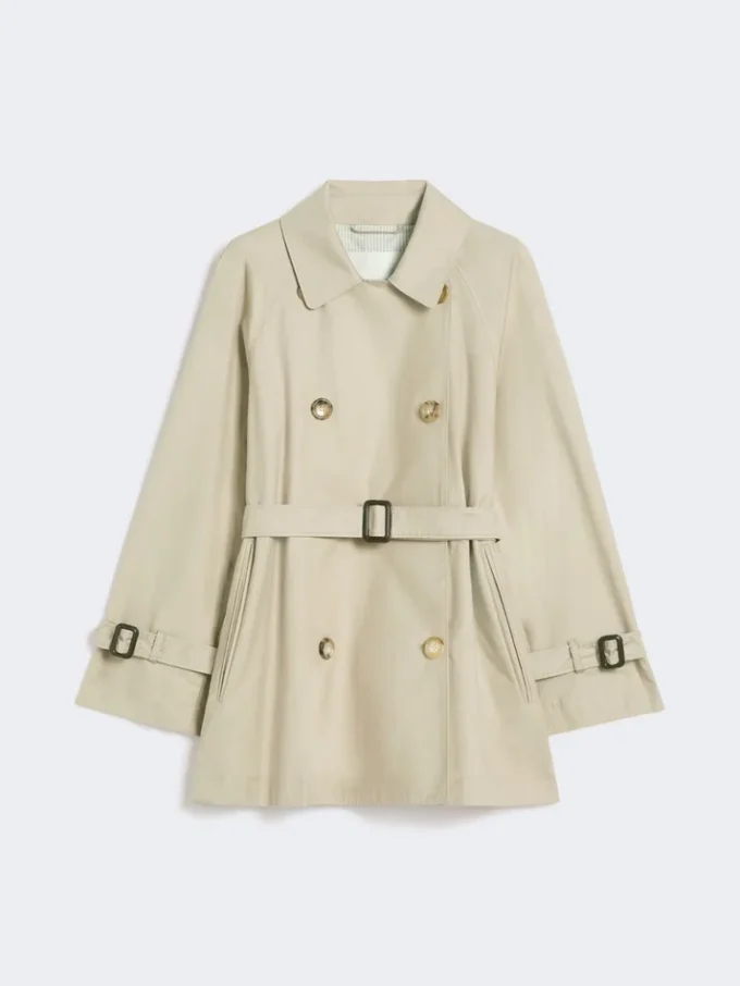 Kort vandafvisende trenchcoat i twill, sand Kort vandafvisende trenchcoat i twill, sand