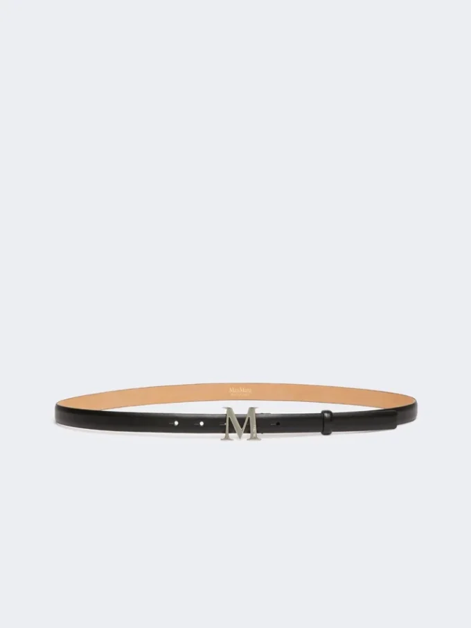 Læderbælte med monogramspænde, sort Læderbælte med monogramspænde, sort