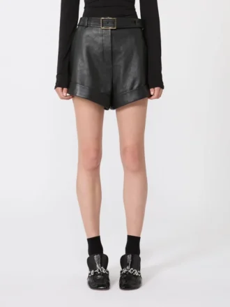 Læderbermudashorts, sort