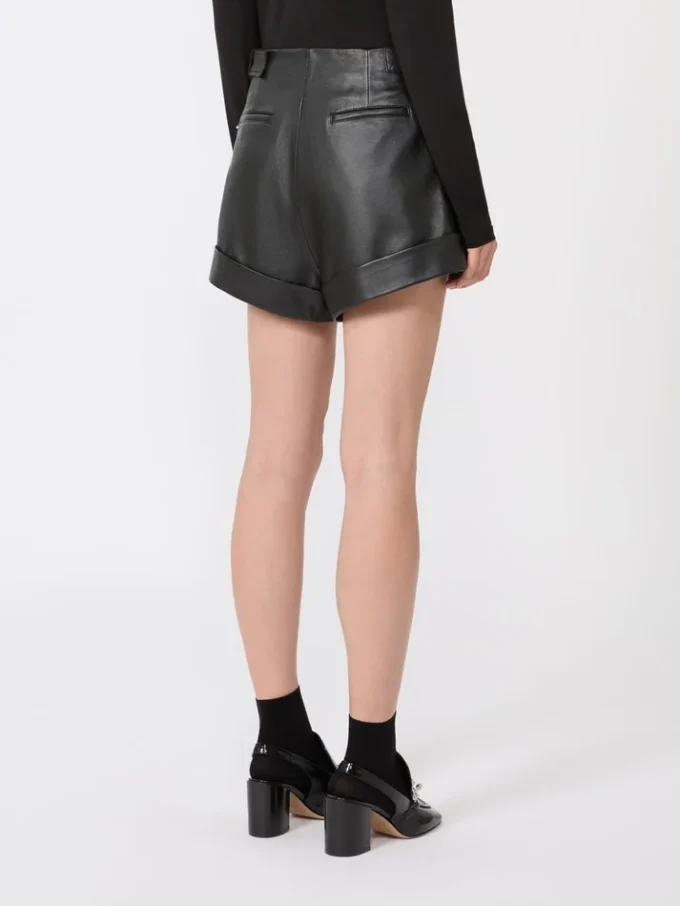 Læderbermudashorts, sort Læderbermudashorts, sort