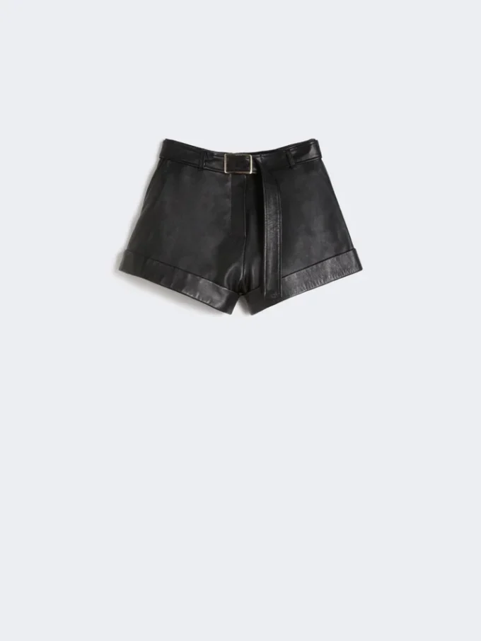 Læderbermudashorts, sort Læderbermudashorts, sort
