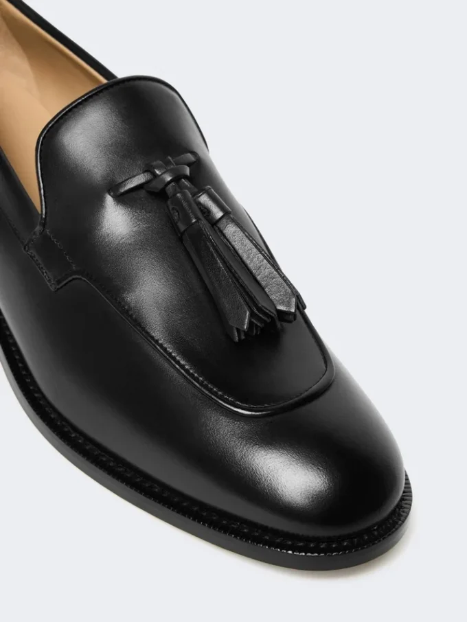 Læderloafers med kvaster, sort