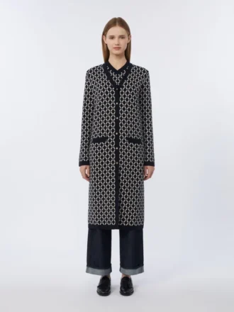 Lang jacquard-uldcardigan, ultramarin