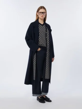 Lang jacquard-uldcardigan, ultramarin