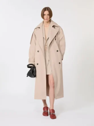 Lang vandafvisende trenchcoat i twill, beige