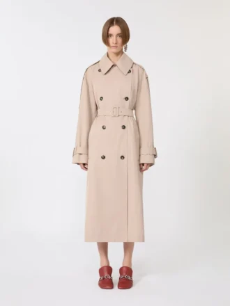 Lang vandafvisende trenchcoat i twill, beige