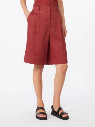 Lange bermuda-shorts i hørlærred, murstensrød