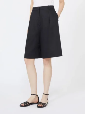 Lange bermuda-shorts i hørlærred, sort