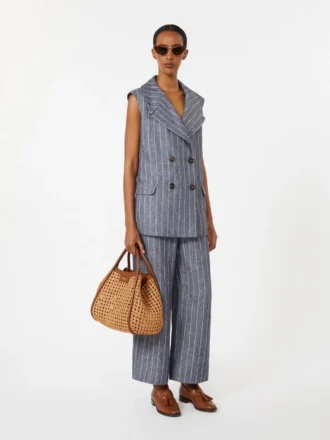 Linenbukser i denim-look med nålestriber, ultramarin Linenbukser i denim-look med nålestriber, ultramarin
