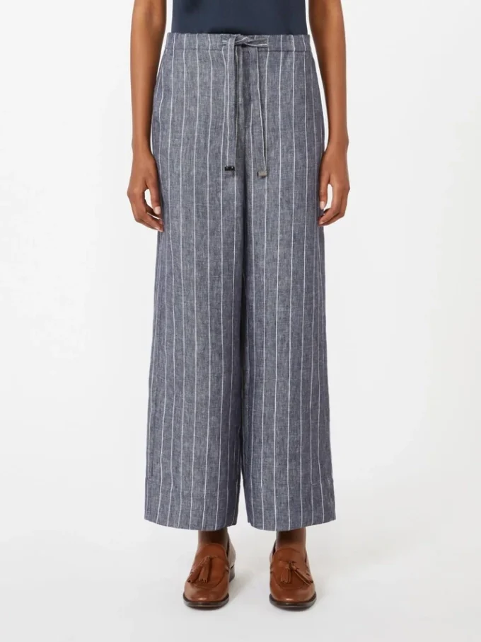 Linenbukser i denim-look med nålestriber, ultramarin Linenbukser i denim-look med nålestriber, ultramarin