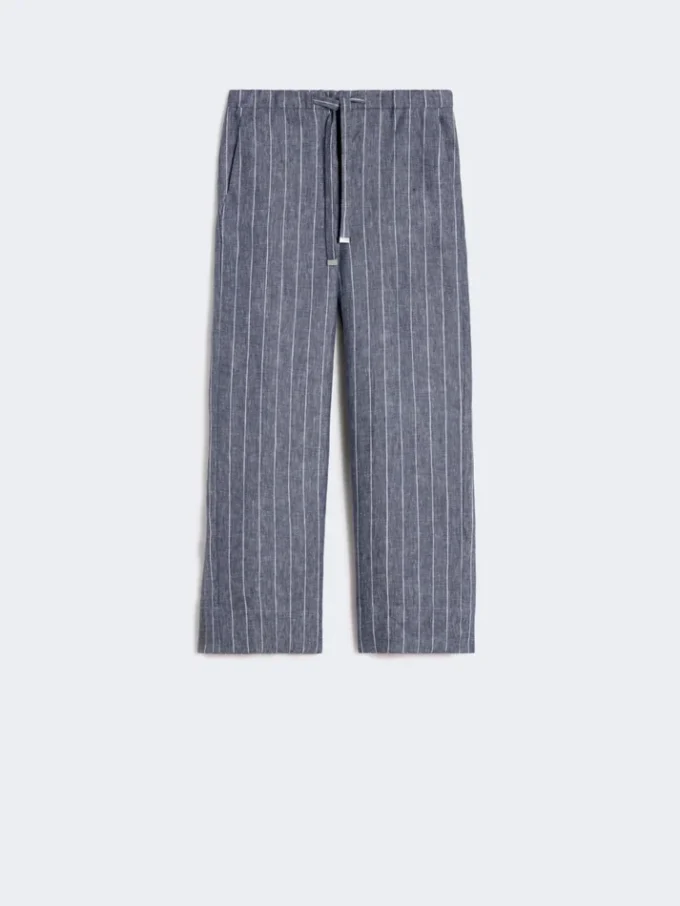 Linenbukser i denim-look med nålestriber, ultramarin Linenbukser i denim-look med nålestriber, ultramarin