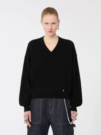 Løstsiddende sweater i uld og kashmir, sort