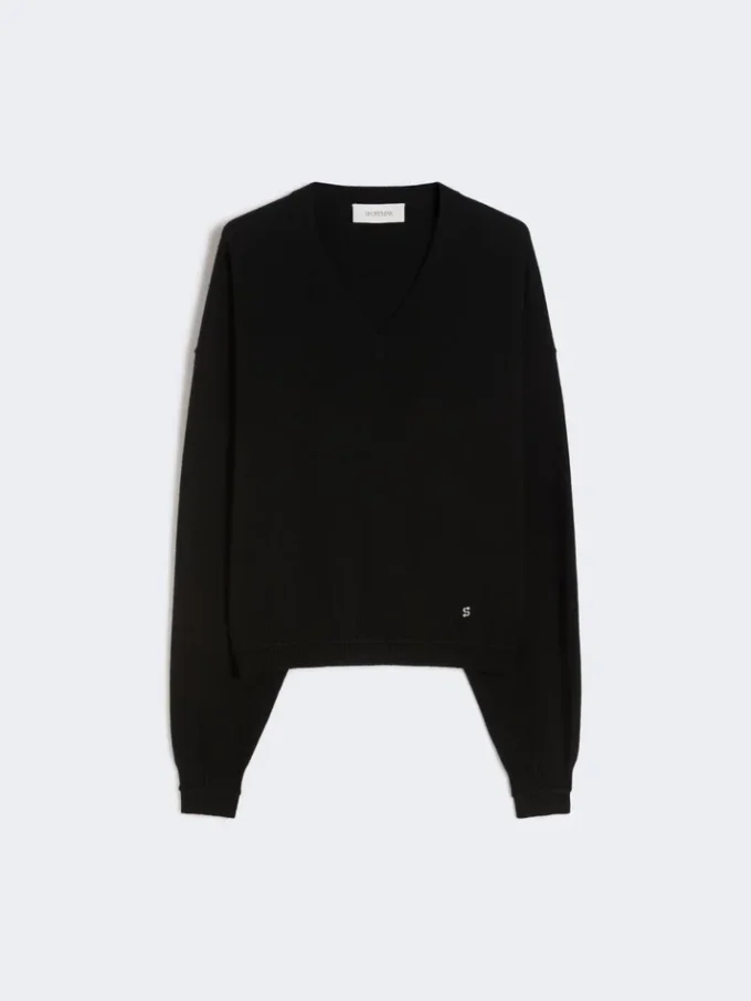 Løstsiddende sweater i uld og kashmir, sort Løstsiddende sweater i uld og kashmir, sort