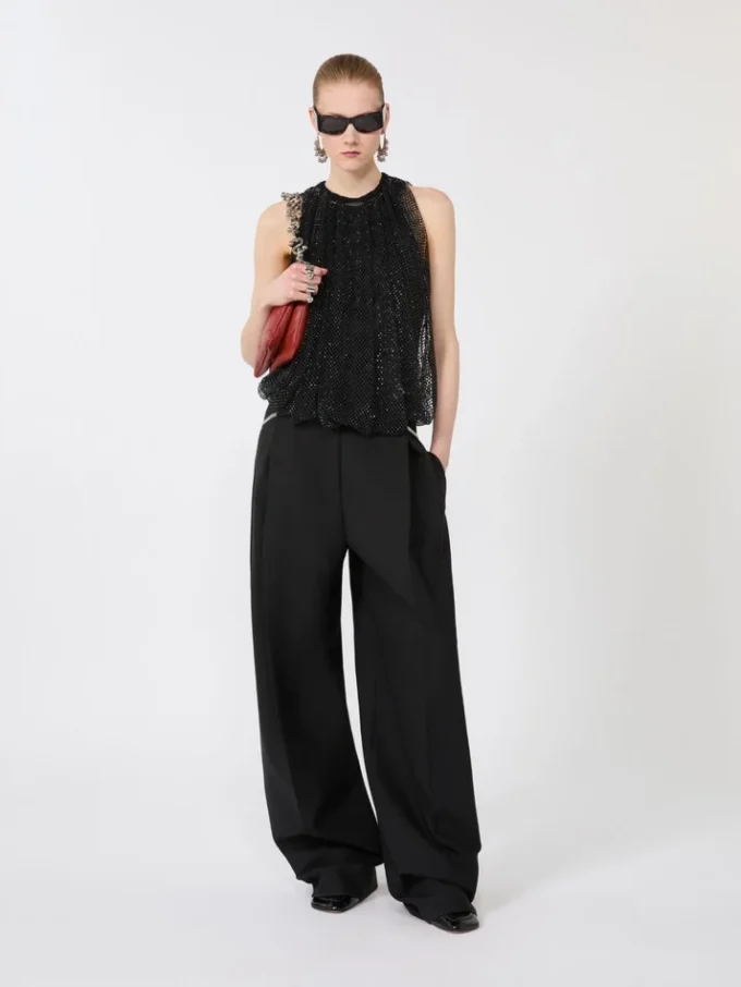 Mesh-top med krystaller, sort Mesh-top med krystaller, sort