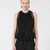 Mesh-top med krystaller, sort Mesh-top med krystaller, sort