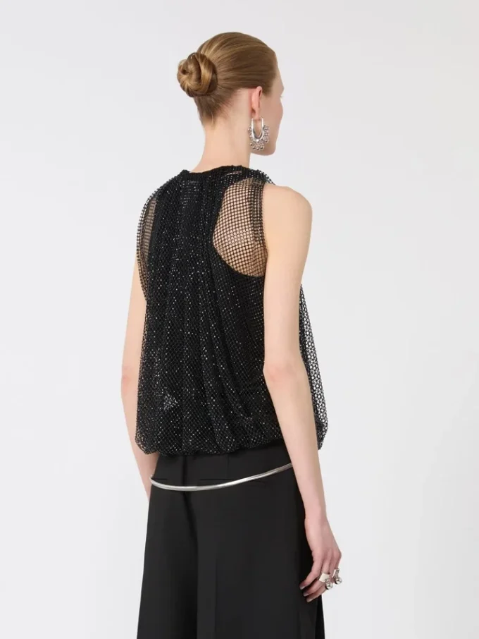 Mesh-top med krystaller, sort Mesh-top med krystaller, sort