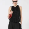 Mesh-top med krystaller, sort Mesh-top med krystaller, sort