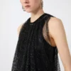 Mesh-top med krystaller, sort Mesh-top med krystaller, sort