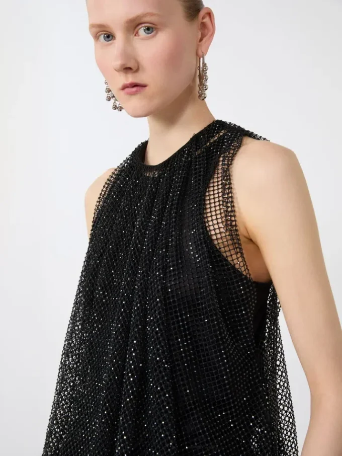 Mesh-top med krystaller, sort Mesh-top med krystaller, sort