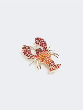 Metalbroche med rhinestones, mørkerød