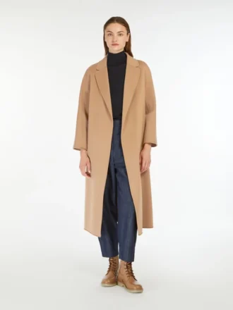Midi-frakke i uldbroadcloth, kamel